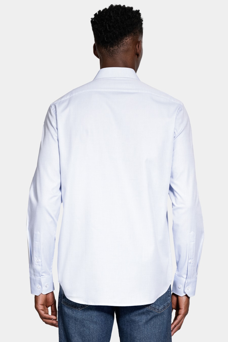 Camisa  Manga Longa Regular Tricoline Algodão Textura Azul Claro — foto 4 de 6