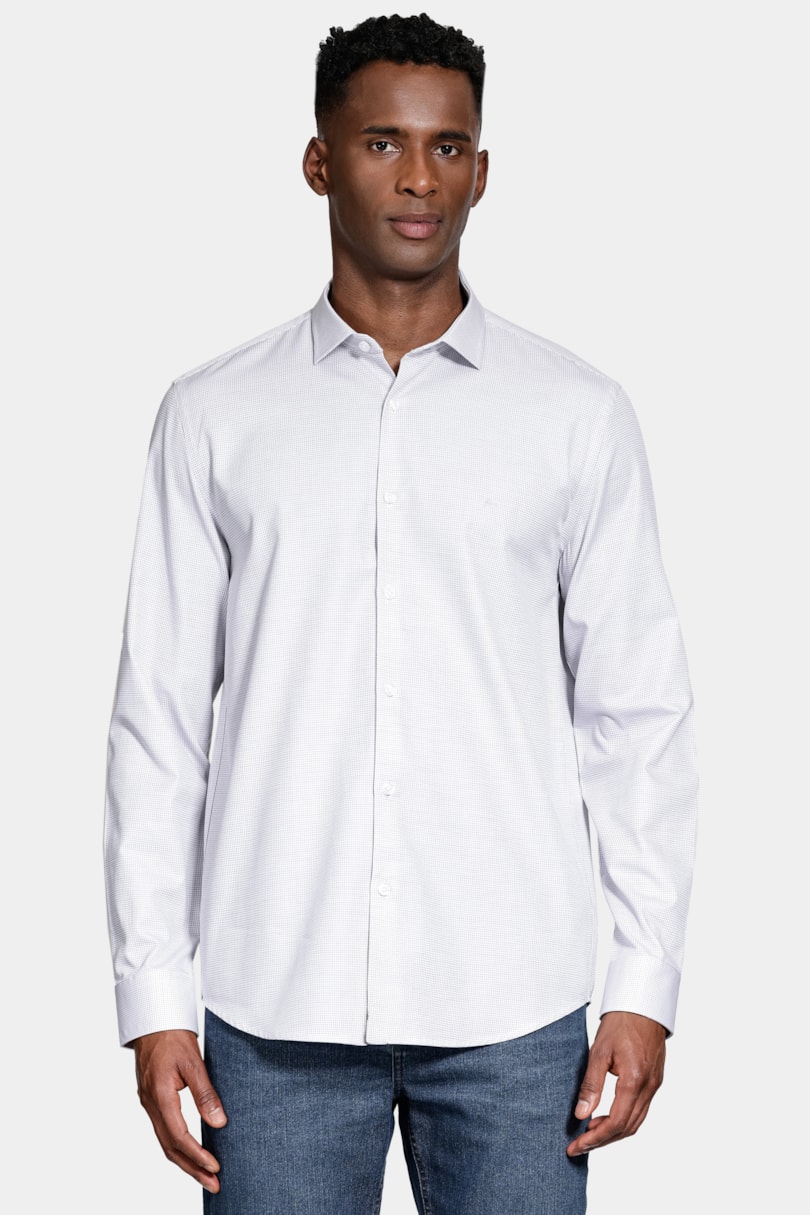 Camisa  Manga Longa Regular Tricoline Algodão Textura Cinza