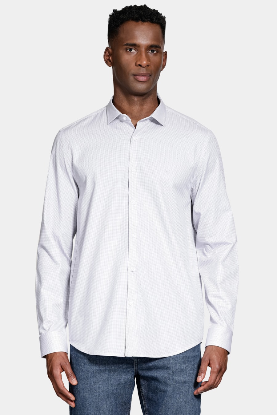 Camisa Manga Longa Regular Tricoline Algodão Textura Cinza — foto 1 de 6