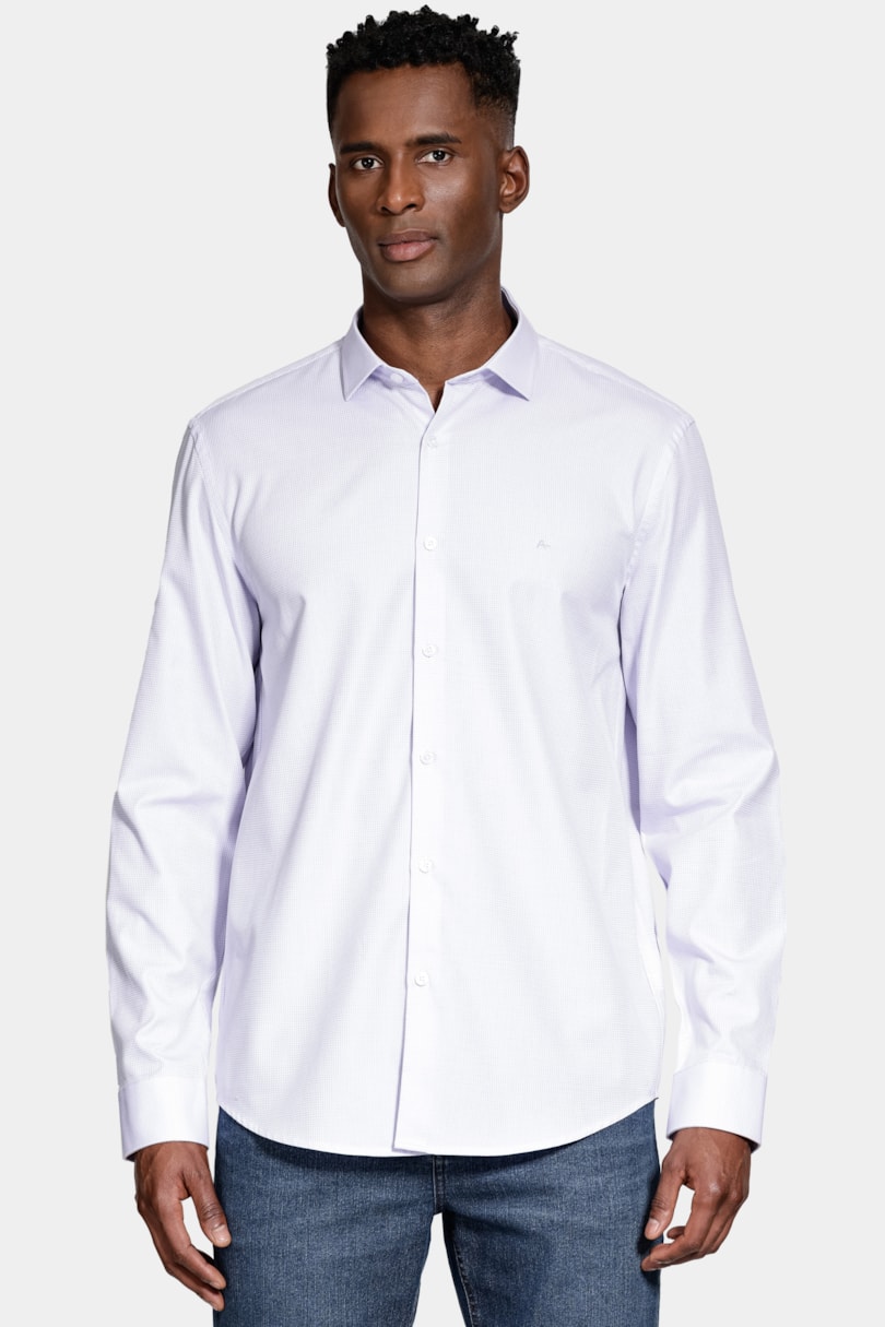 Camisa  Manga Longa Regular Tricoline Algodão Textura Lilas