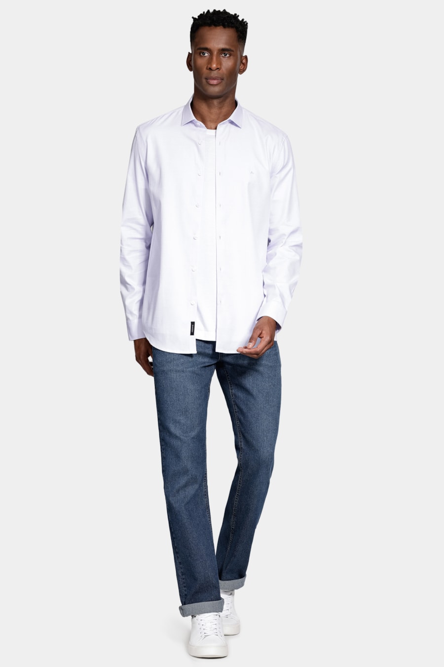 Camisa Manga Longa Regular Tricoline Algodão Textura Lilas — foto 2 de 6