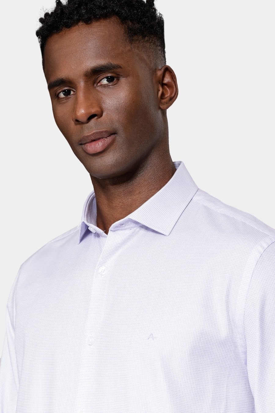 Camisa Manga Longa Regular Tricoline Algodão Textura Lilas — foto 3 de 6
