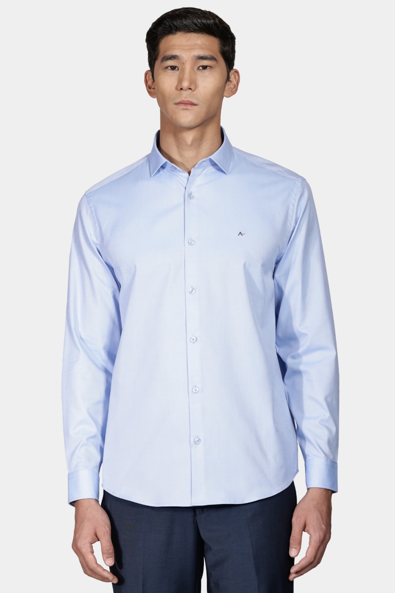Camisa Manga Longa Regular Tricoline Lisa Azul Claro