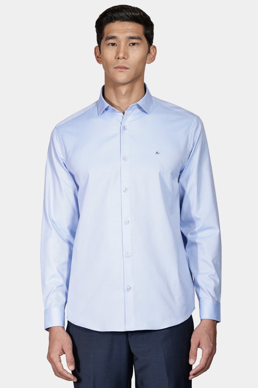 Camisa Manga Longa Regular Tricoline Lisa Azul Claro — foto 1 de 5