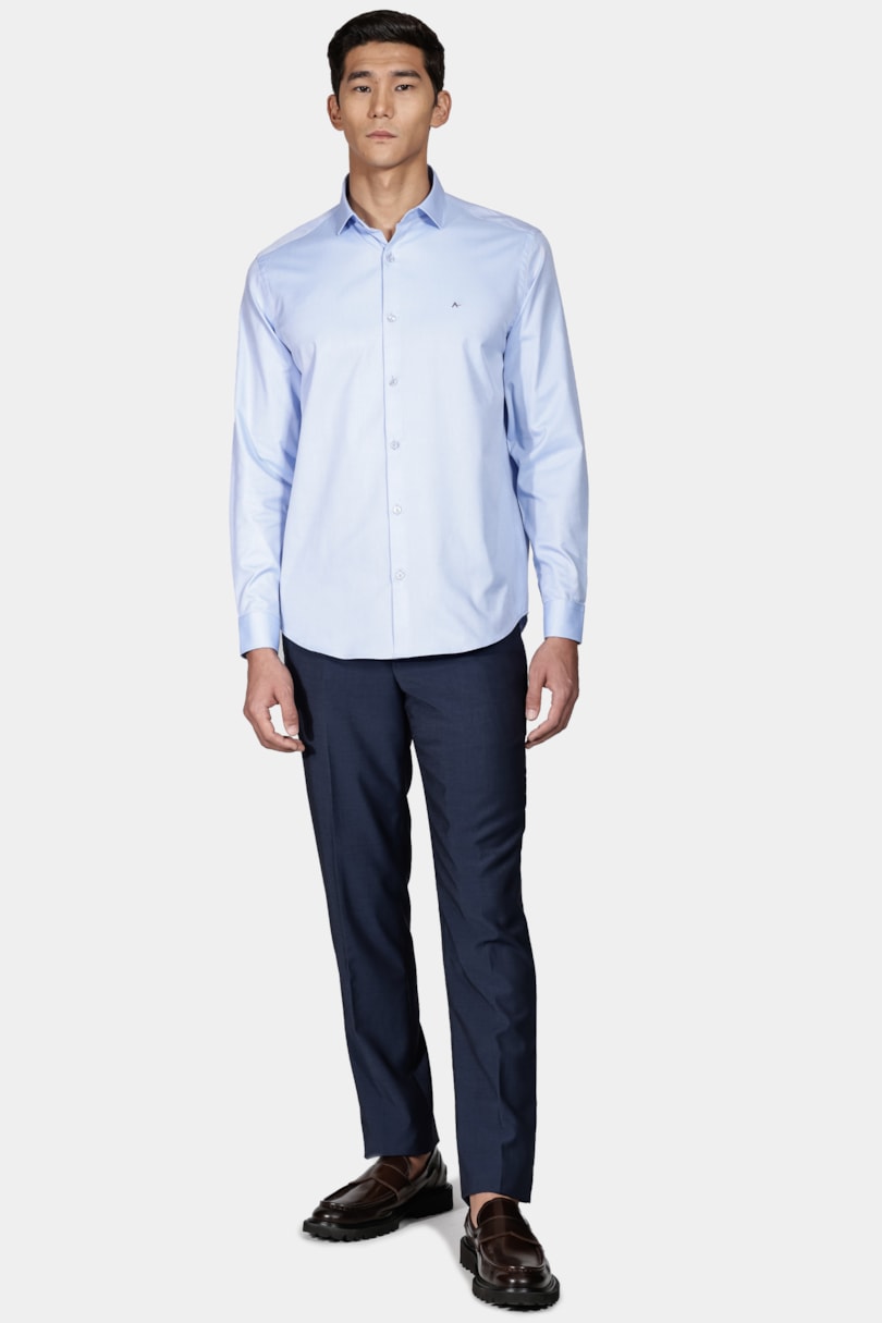 Camisa Manga Longa Regular Tricoline Lisa Azul Claro
