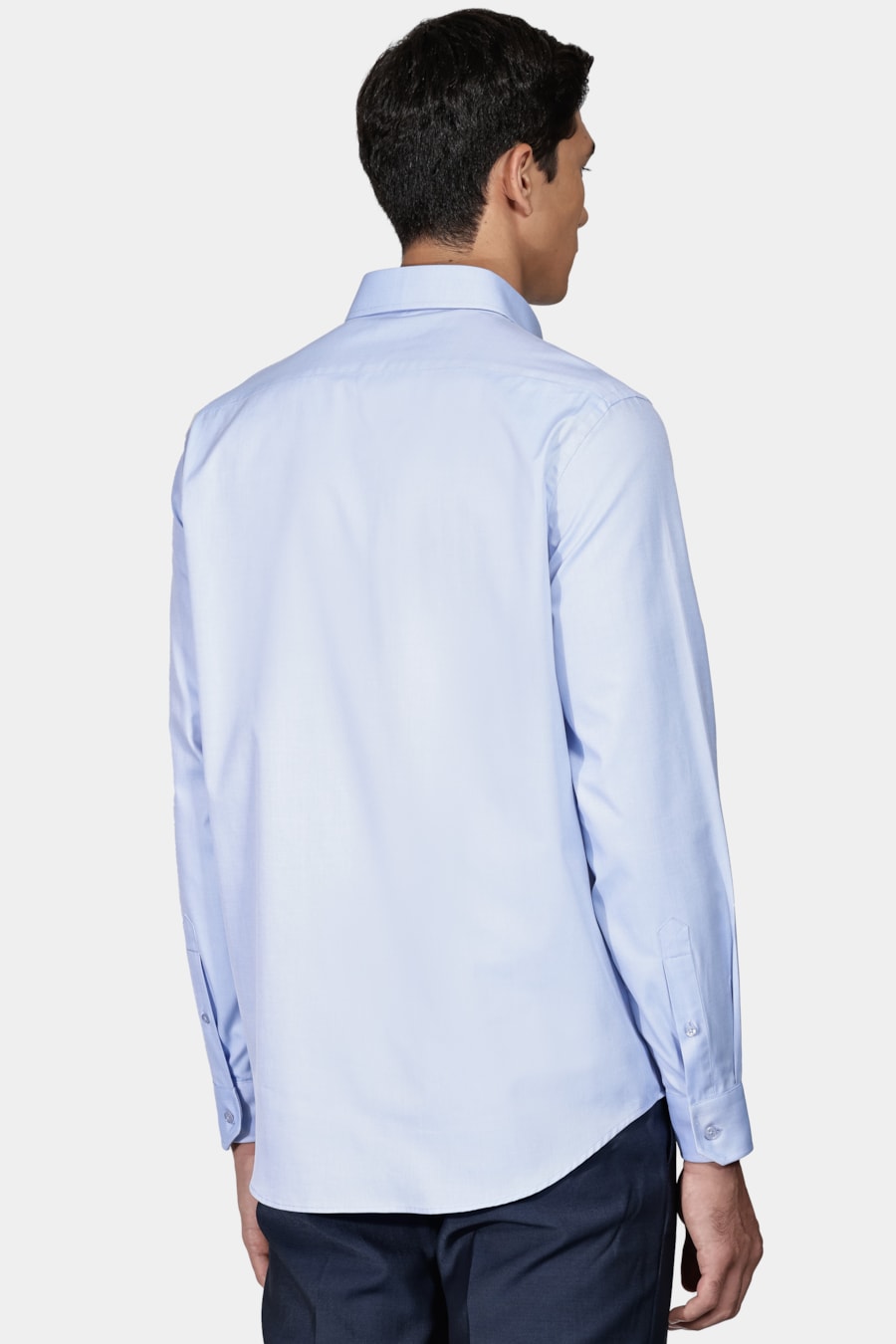 Camisa Manga Longa Regular Tricoline Lisa Azul Claro — foto 4 de 5