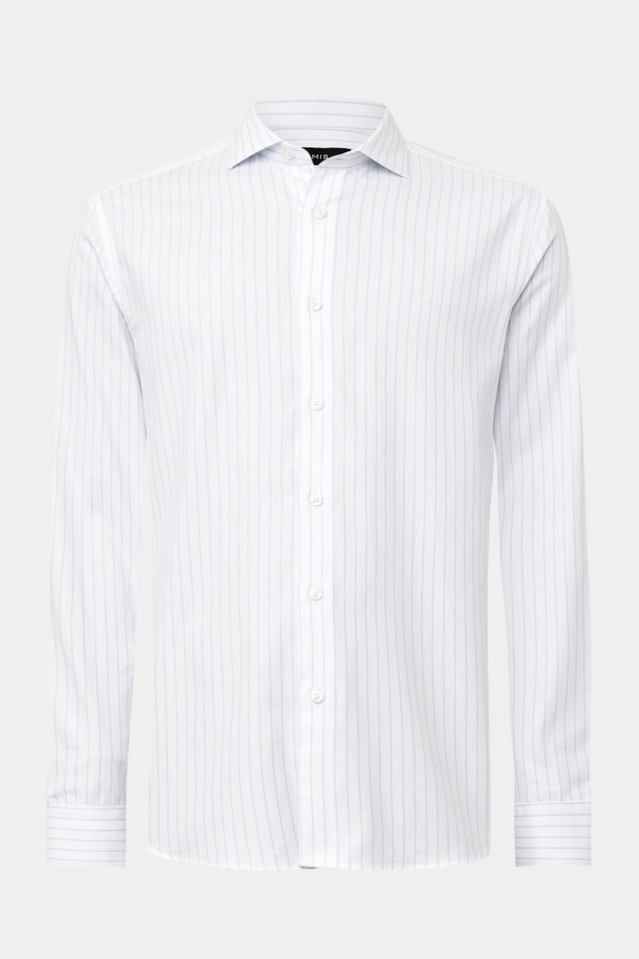 Camisa Manga Longa Regular Tricoline Listrada Branco C/Azul Claro — foto 5 de 6