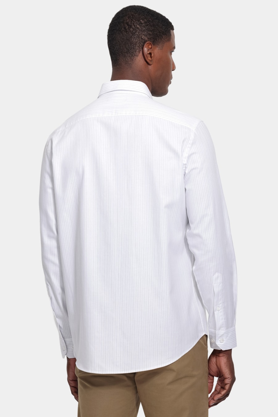 Camisa Manga Longa Regular Tricoline Listrado Branco C/Areia — foto 4 de 6