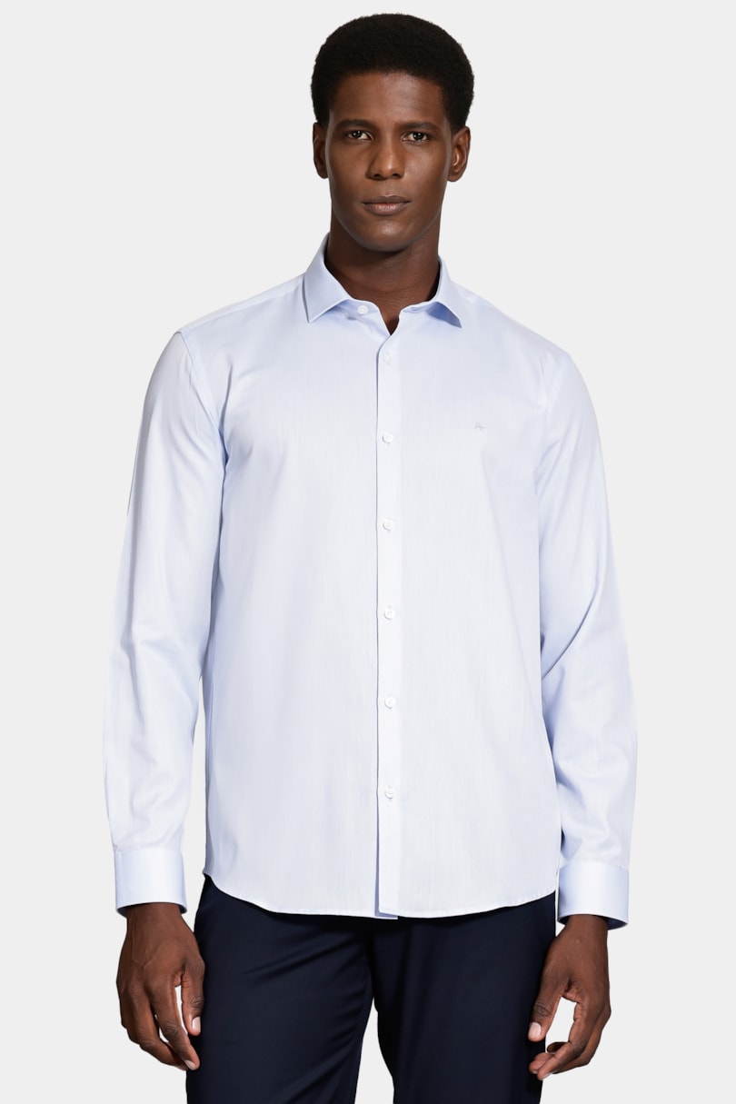 Camisa Manga Longa Regular Tricoline Maquineta Azul Claro