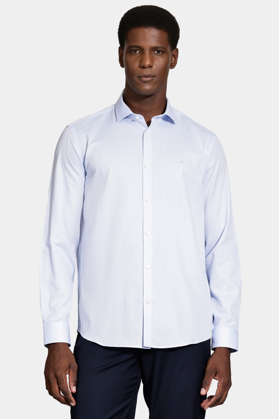 Camisa Manga Longa Regular Tricoline Maquineta Azul Claro — foto 1 de 6