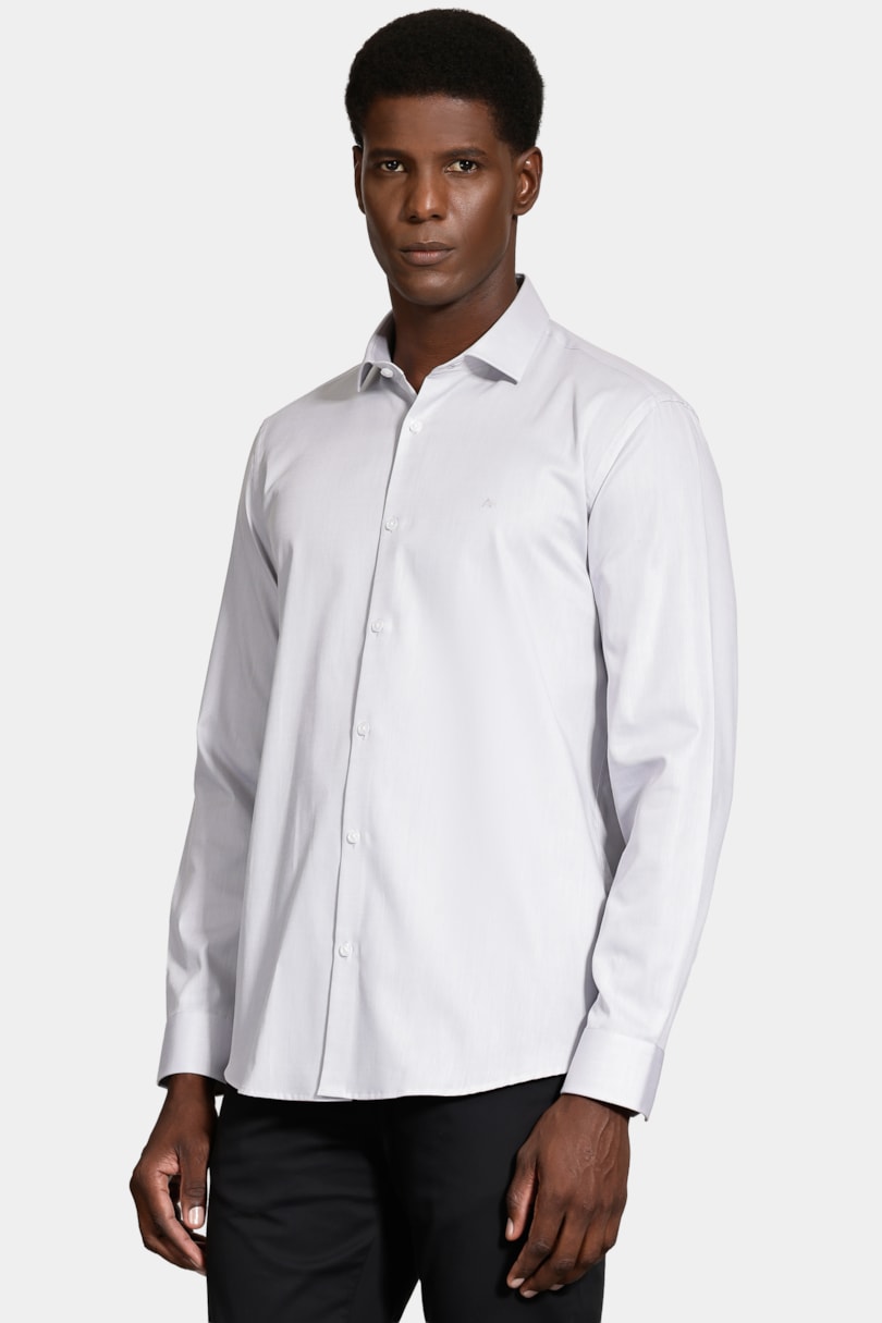 Camisa Manga Longa Regular Tricoline Maquineta Cinza
