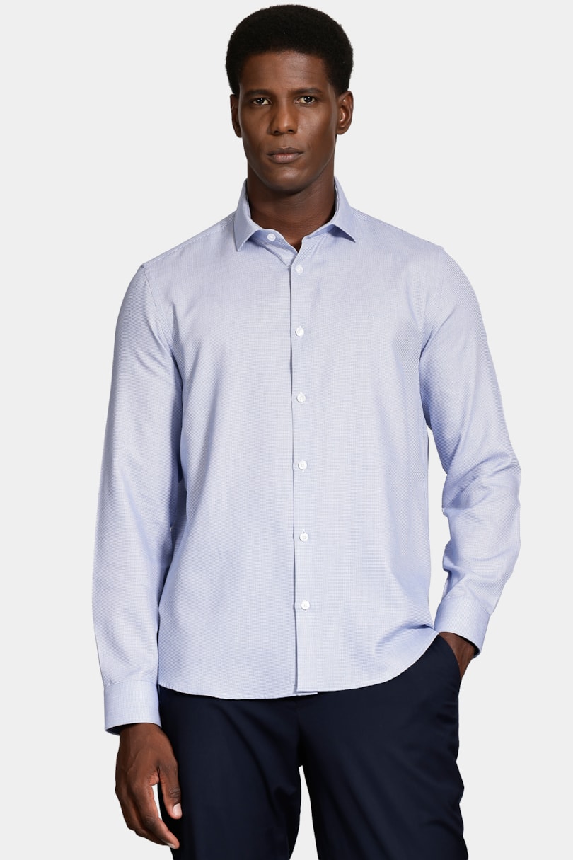Camisa Manga Longa Regular Tricoline Maquineta Mix Azul