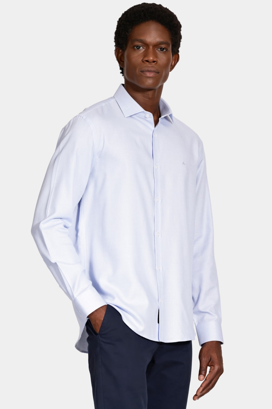 Camisa Manga Longa Regular Tricoline Maquineta Mix Azul Claro — foto 1 de 6