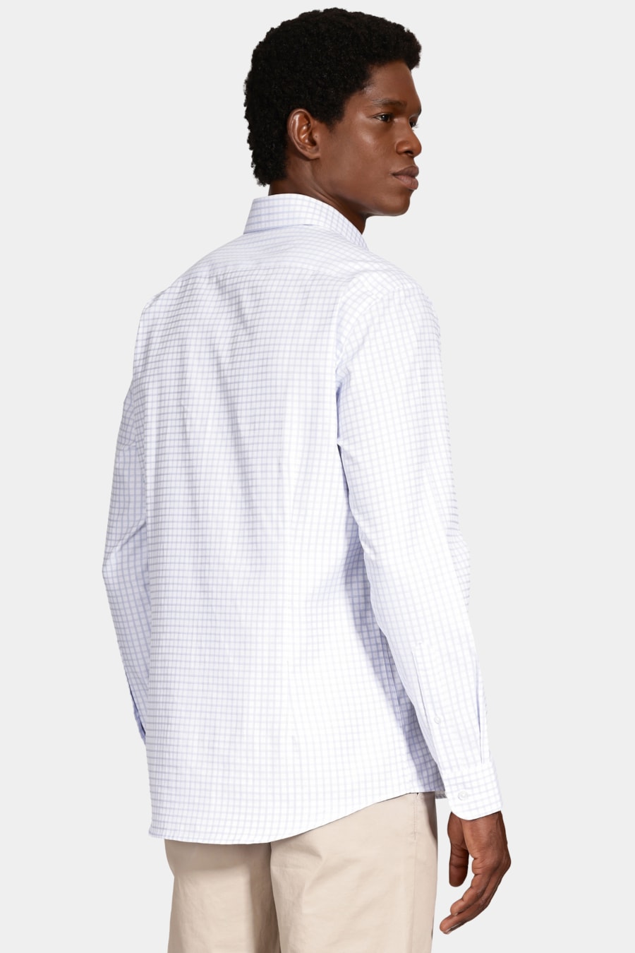 Camisa Manga Longa Regular Tricoline Maquineta Xadrez Branco C/Azul — foto 4 de 6