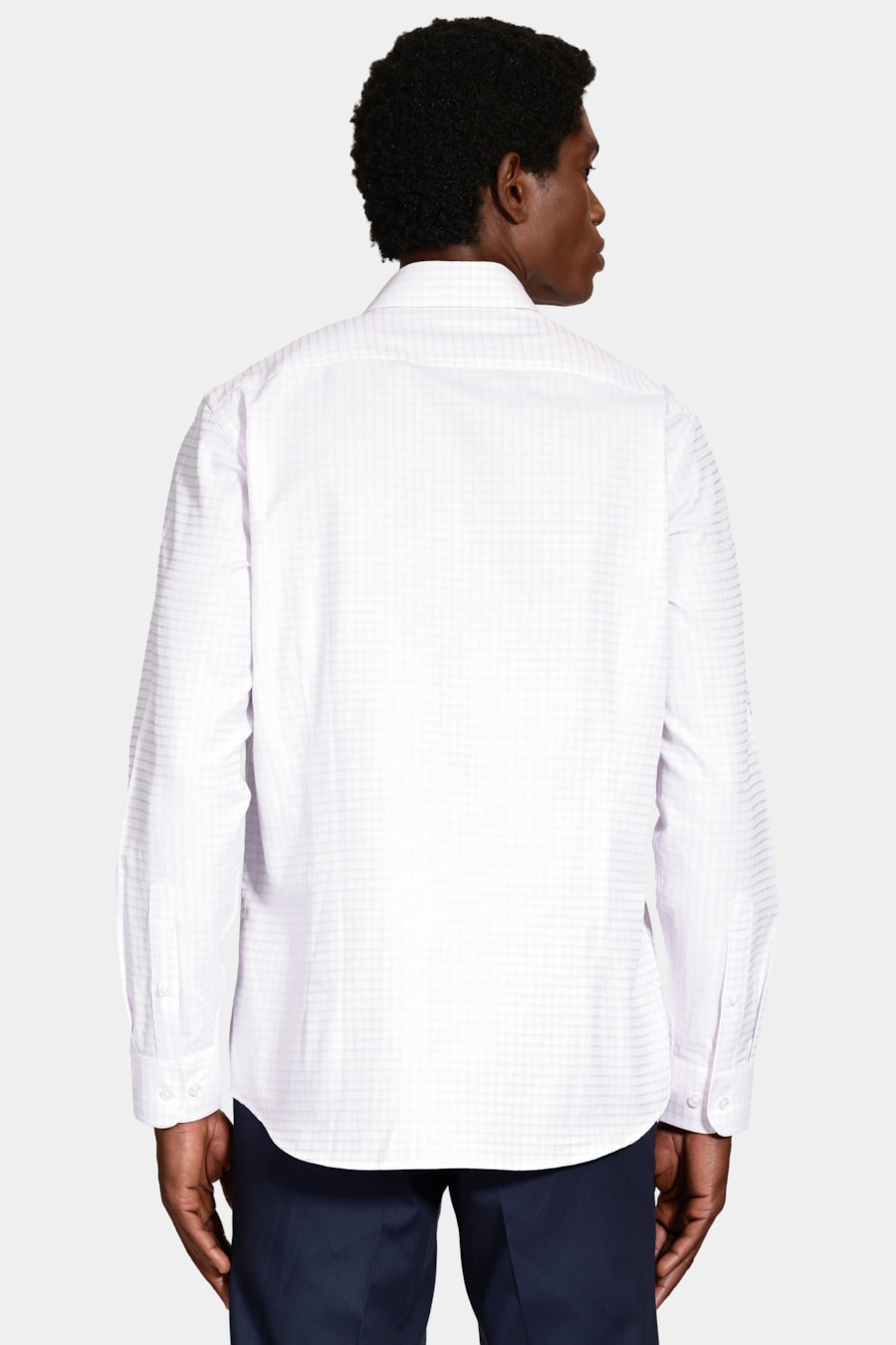 Camisa Manga Longa Regular Tricoline Maquineta Xadrez Branco C/Rosa — foto 4 de 6