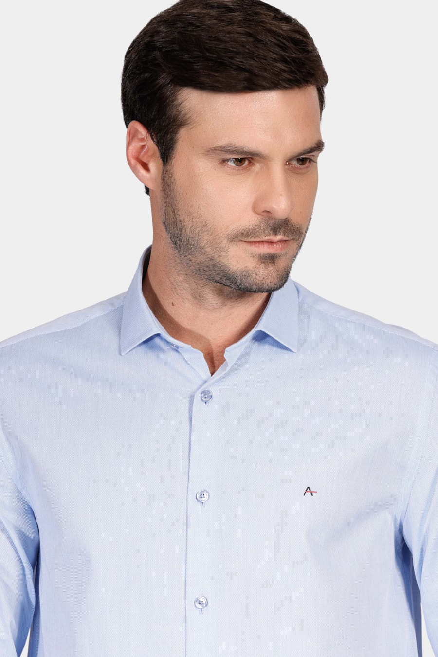 Camisa Manga Longa Regular Tricoline Maquinetada Fio 40 Azul — foto 3 de 6