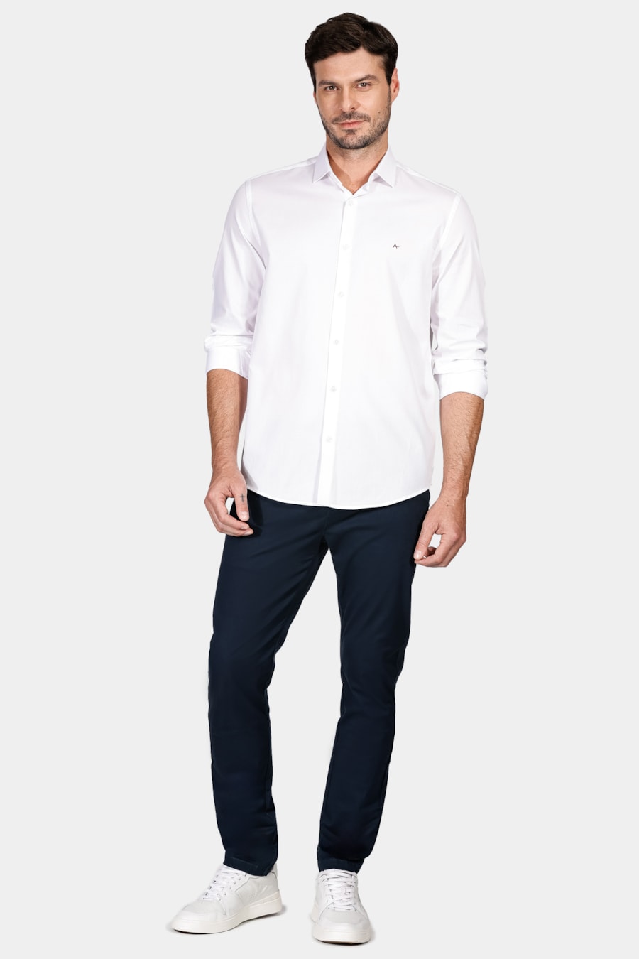 Camisa Manga Longa Regular Tricoline Maquinetada Fio 40 Branco — foto 2 de 6