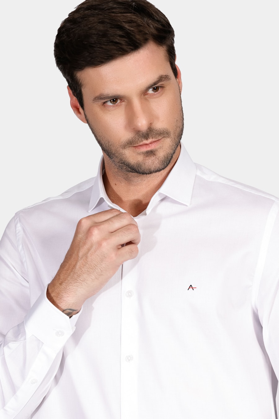 Camisa Manga Longa Regular Tricoline Maquinetada Fio 40 Branco — foto 3 de 6