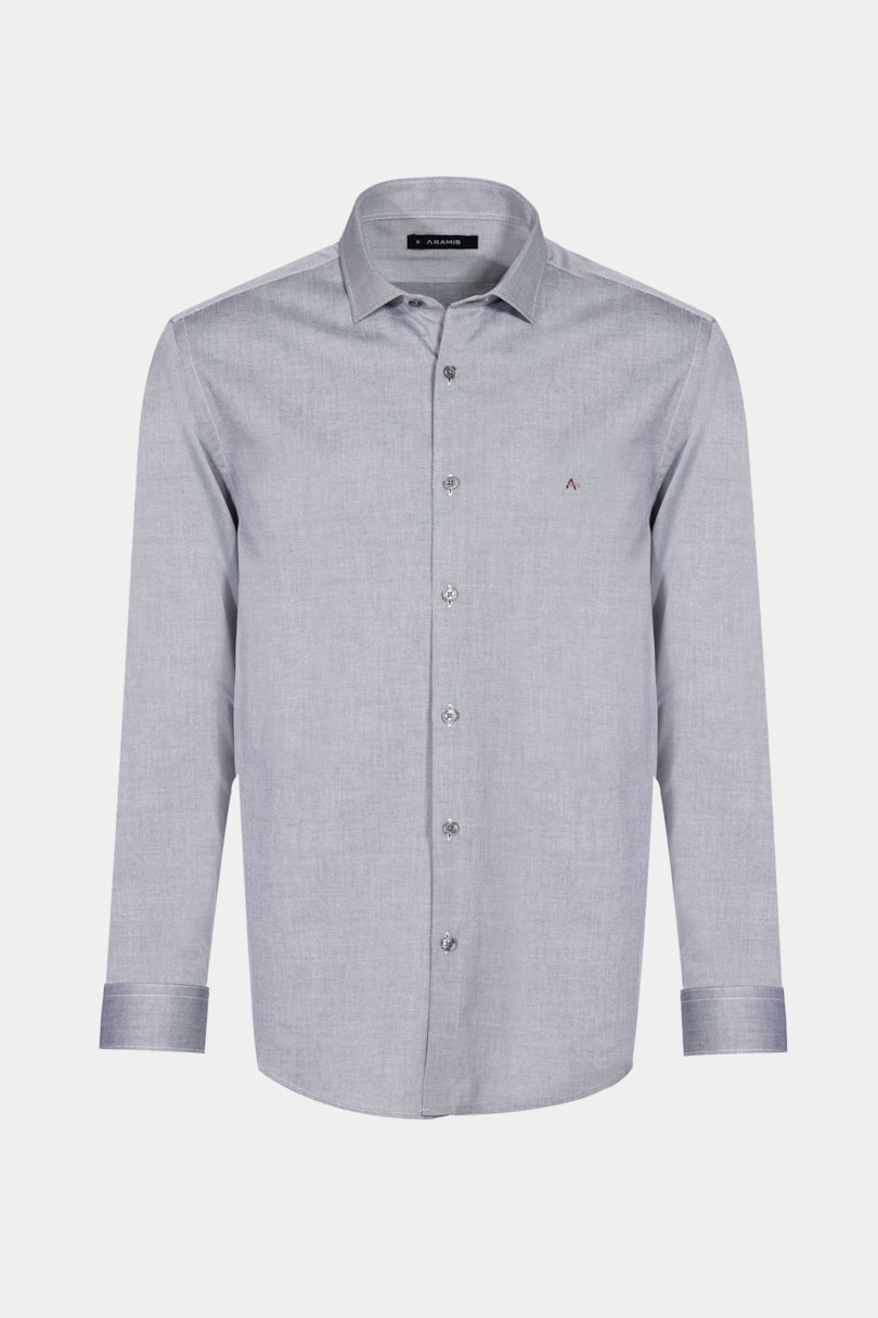 Camisa Manga Longa Regular Tricoline Maquinetada Fio 40 Marinho