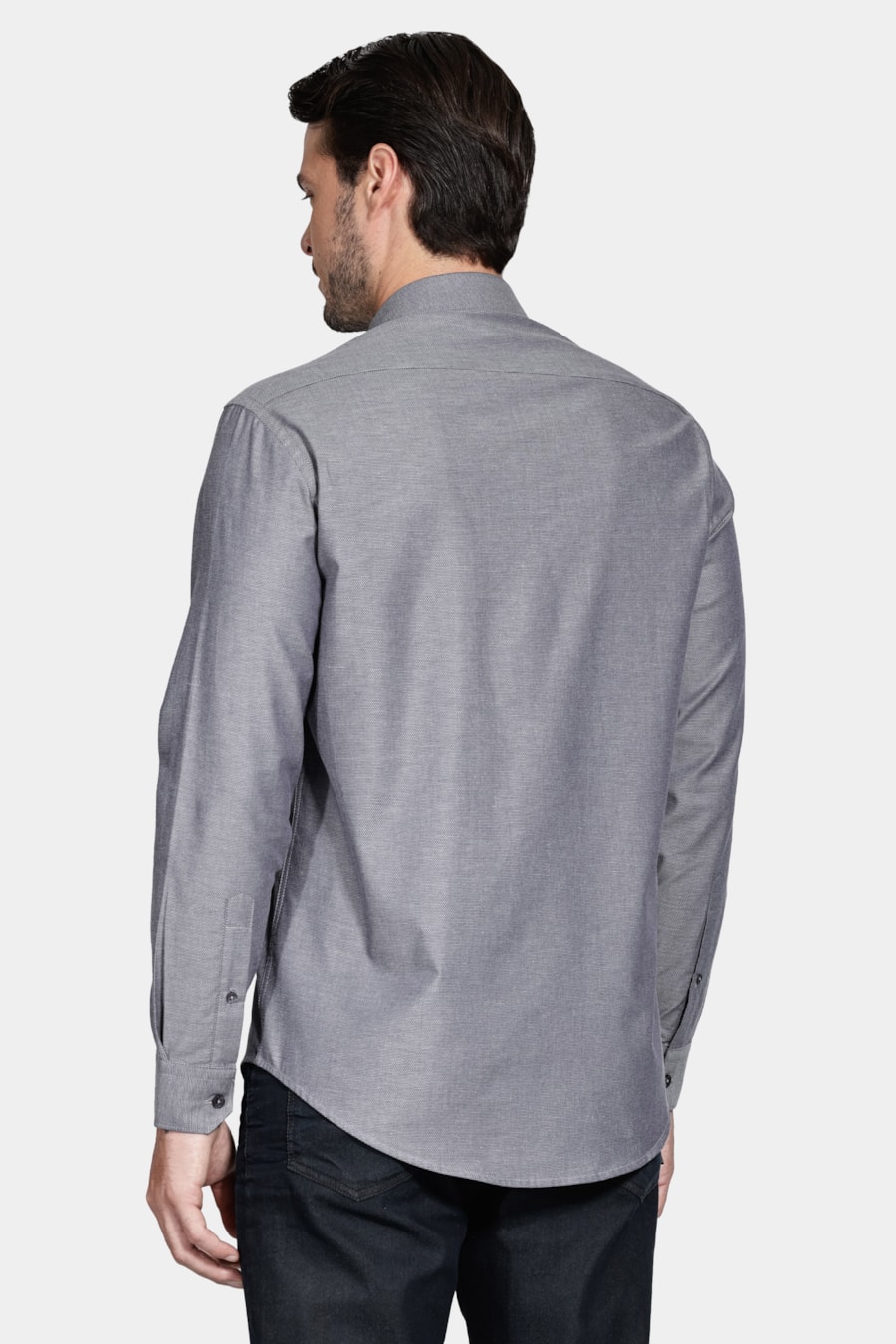 Camisa Manga Longa Regular Tricoline Maquinetado Fio 40 Chumbo — foto 4 de 6
