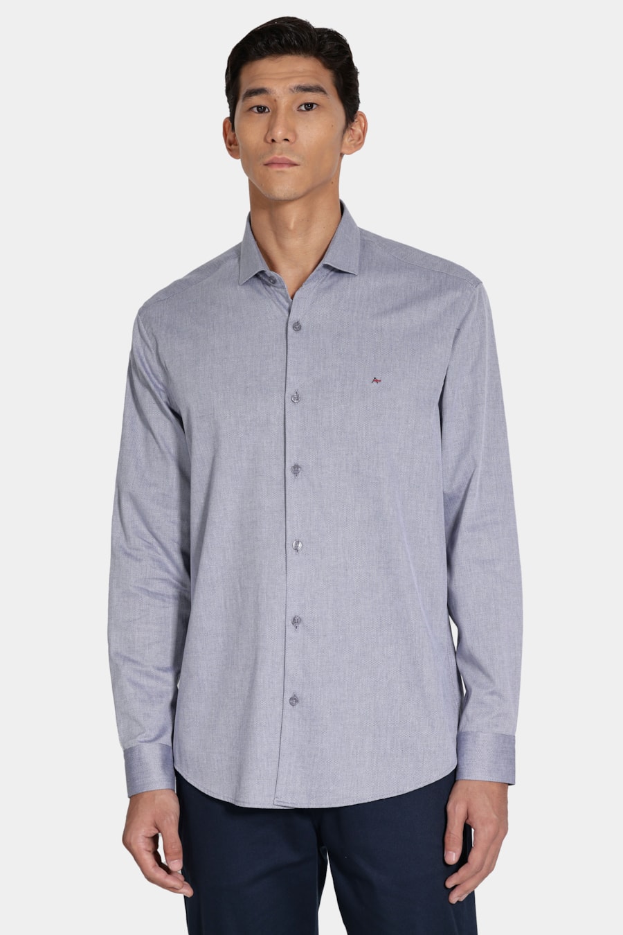 Camisa Manga Longa Regular Tricoline Maquinetado Fio 40 Marinho — foto 1 de 6