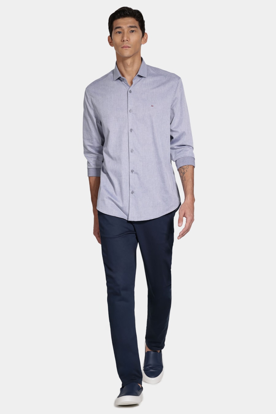 Camisa Manga Longa Regular Tricoline Maquinetado Fio 40 Marinho — foto 2 de 6