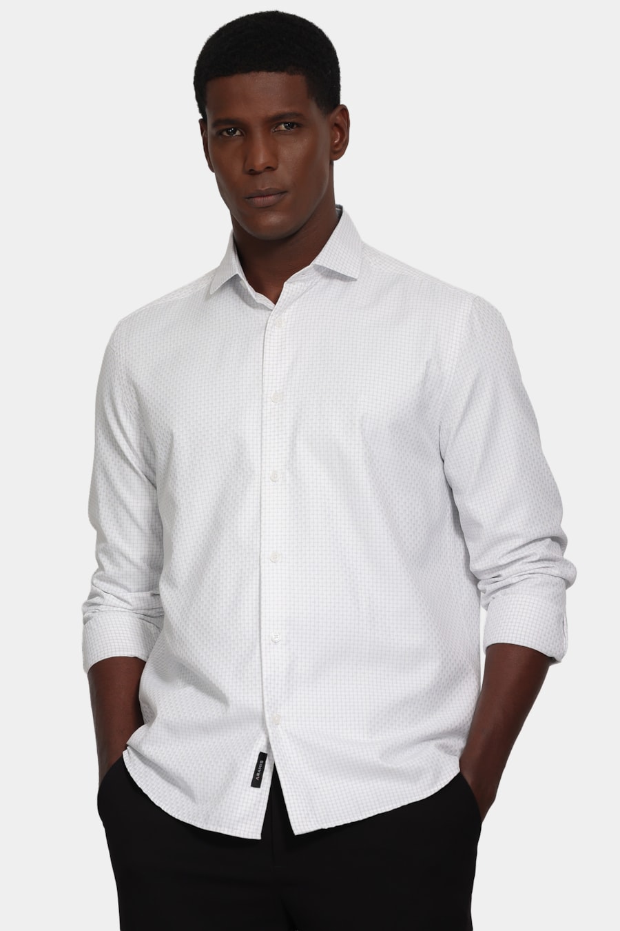 Camisa Manga Longa Regular Tricoline Maquinetado Mix Branco C/Cinza — foto 1 de 6