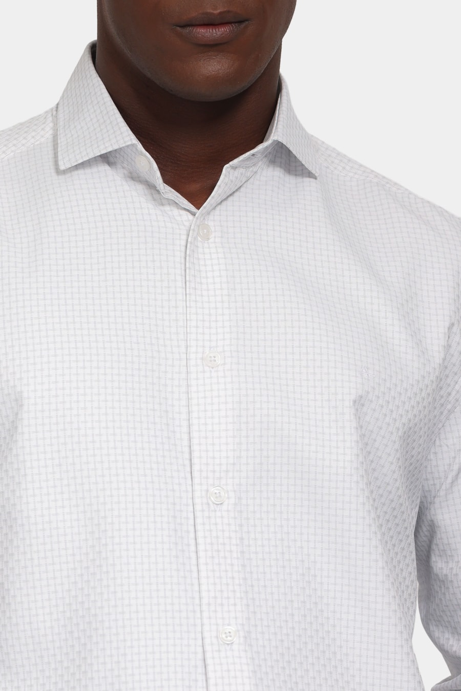 Camisa Manga Longa Regular Tricoline Maquinetado Mix Branco C/Cinza — foto 3 de 6