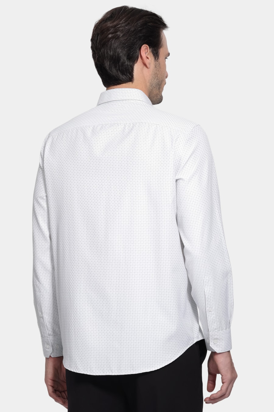 Camisa Manga Longa Regular Tricoline Maquinetado Mix Branco C/ Preto — foto 4 de 6