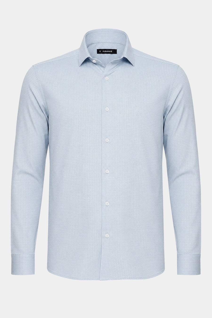 Camisa Manga Longa Regular Tricoline Micro Xadrez Azul Claro C/Branco — foto 5 de 6