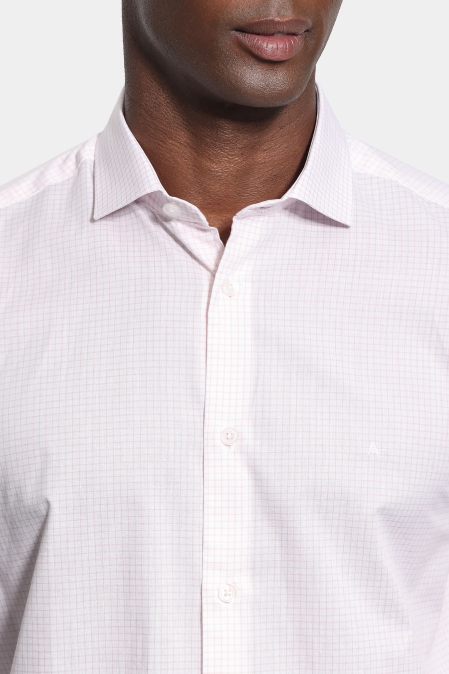 Camisa Manga Longa Regular Tricoline Micro Xadrez Branco C/Rosa — foto 3 de 6