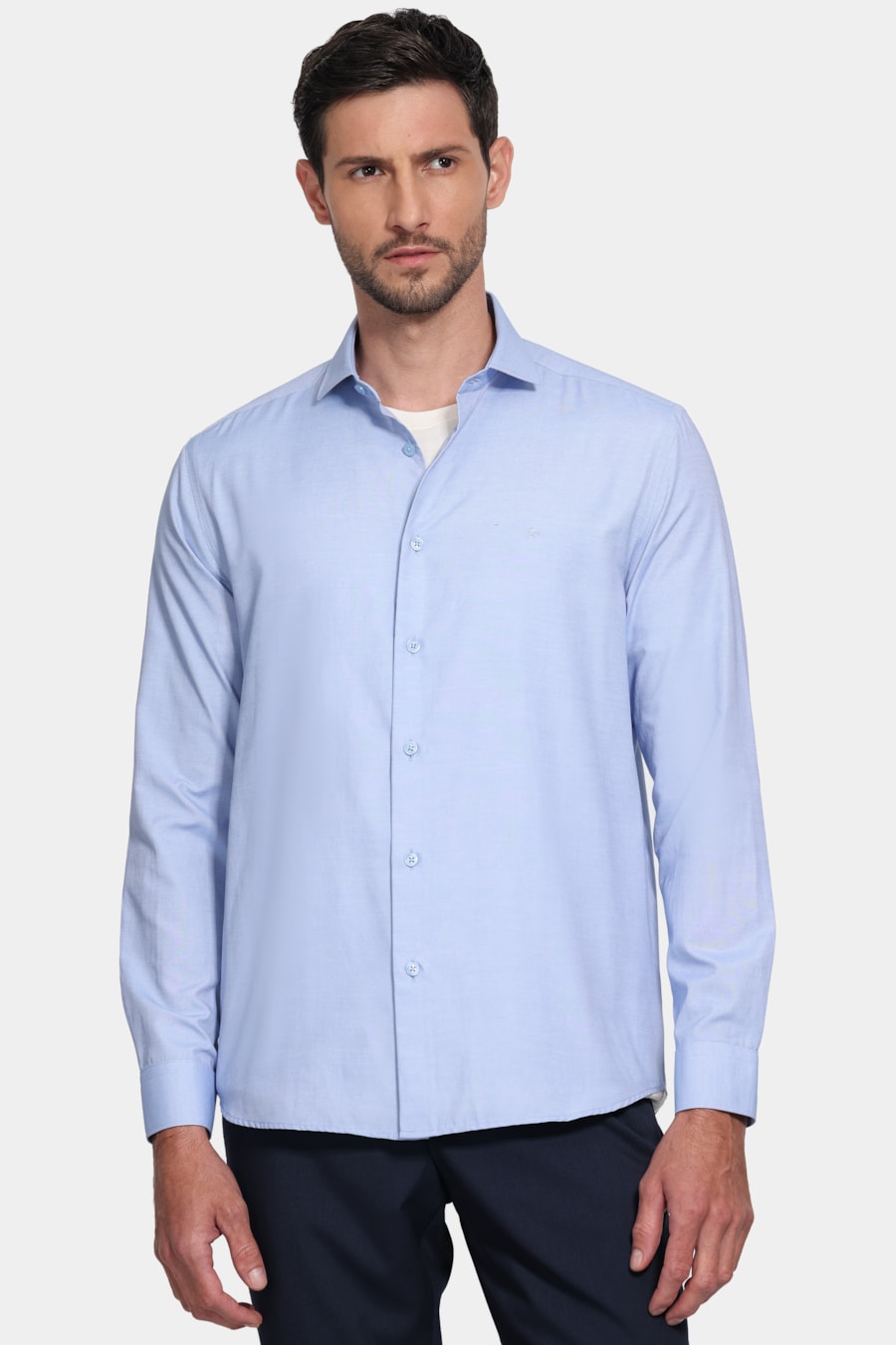 Camisa Manga Longa Regular Tricoline Mix Azul — foto 1 de 6