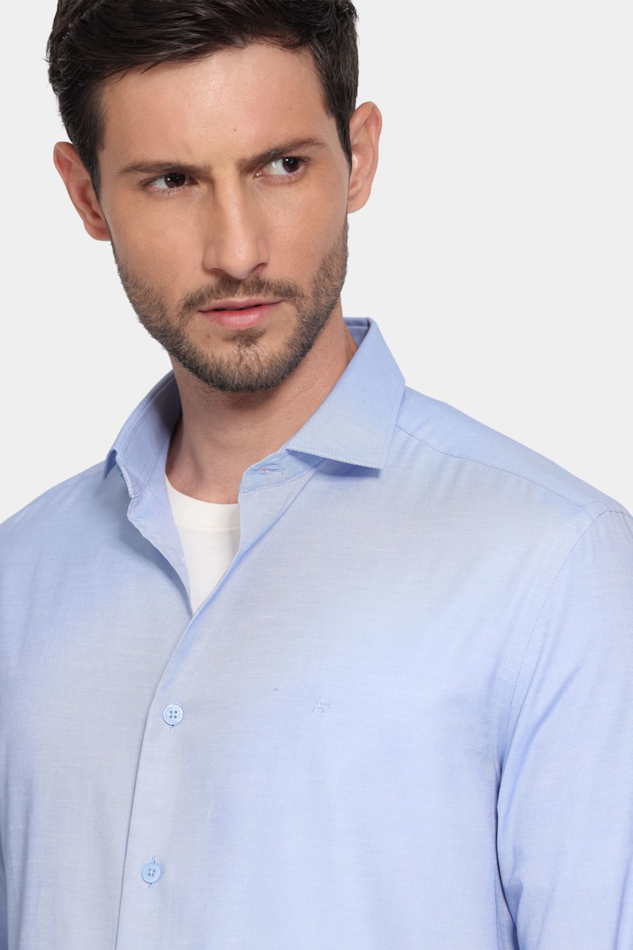 Camisa Manga Longa Regular Tricoline Mix Azul — foto 3 de 6