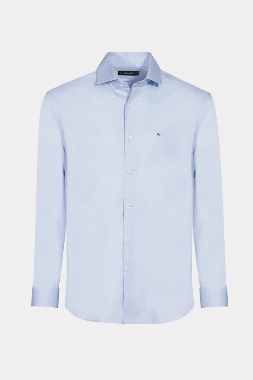 Camisa Manga Longa Regular Tricoline Pinpoint Azul