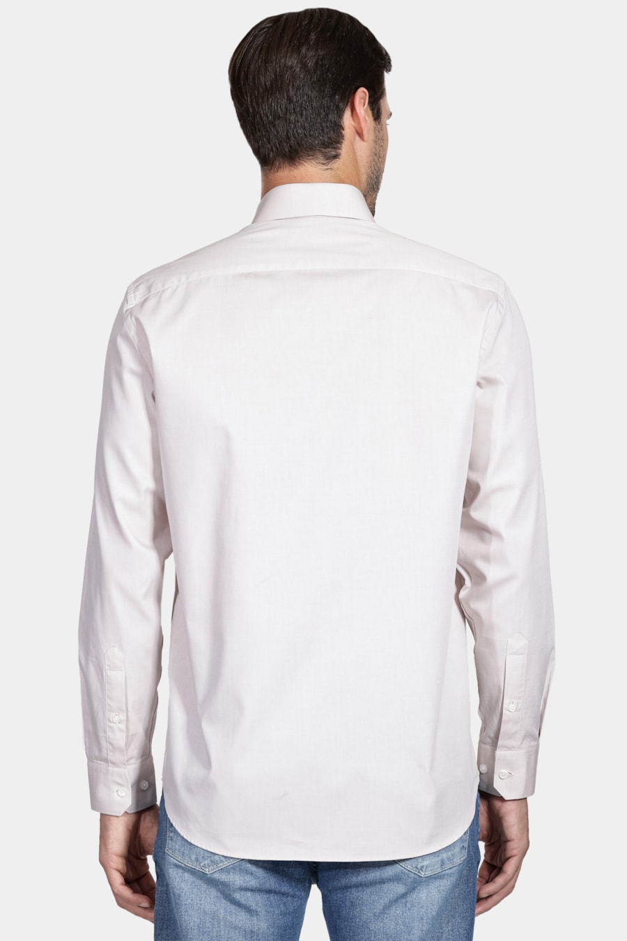 Camisa Manga Longa Regular Tricoline Pinpoint Bege — foto 4 de 6