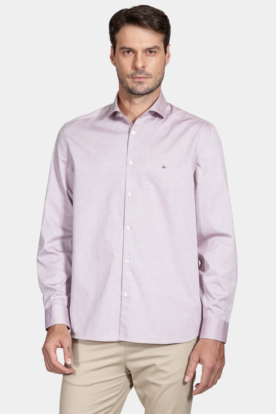 Camisa Manga Longa Regular Tricoline Pinpoint Bordeaux — foto 1 de 6