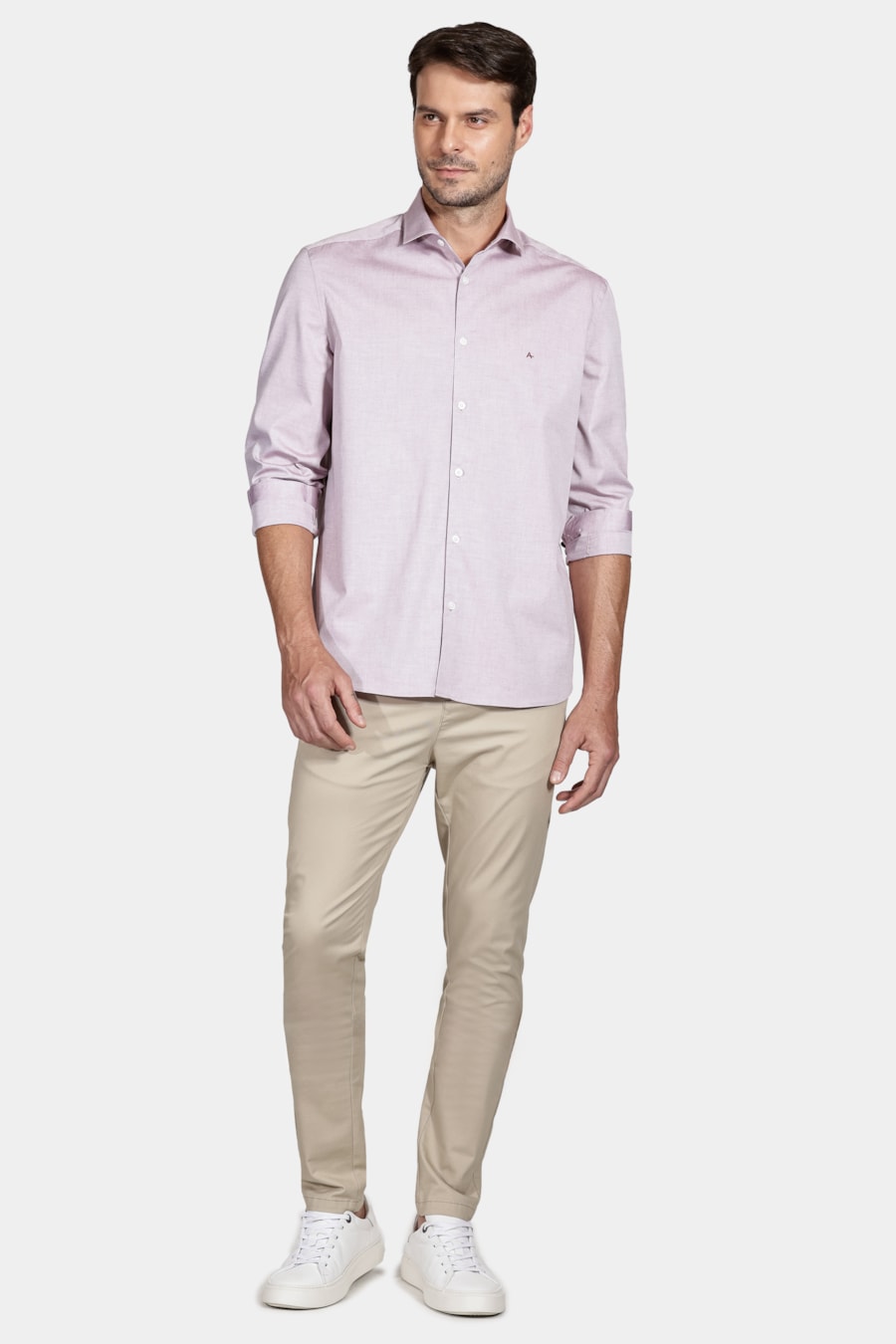 Camisa Manga Longa Regular Tricoline Pinpoint Bordeaux — foto 2 de 6