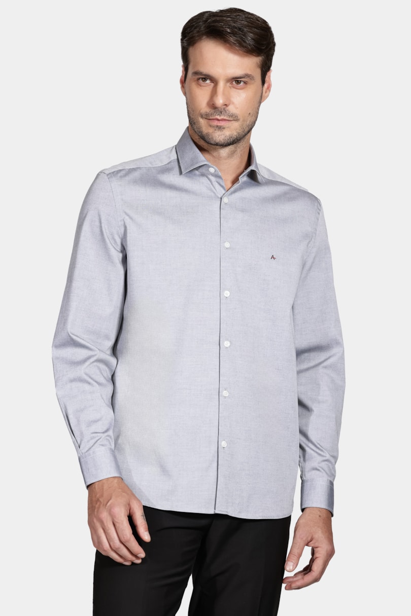 Camisa Manga Longa Regular Tricoline Pinpoint Preto