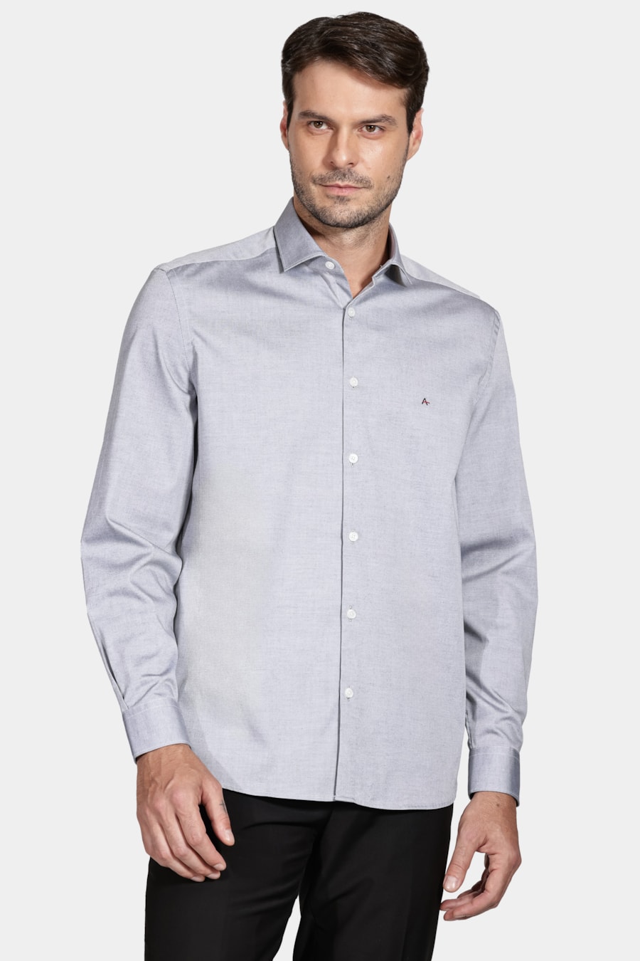 Camisa Manga Longa Regular Tricoline Pinpoint Preto — foto 1 de 6