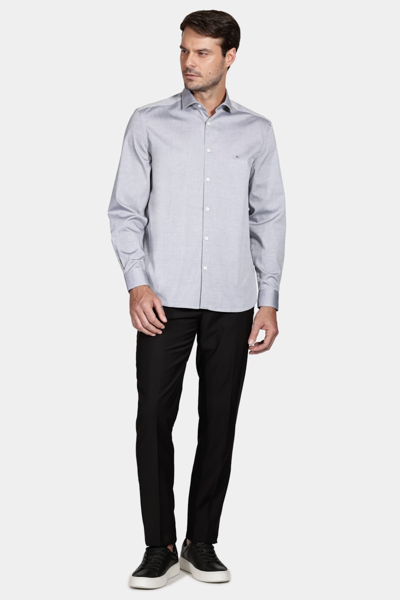 Camisa Manga Longa Regular Tricoline Pinpoint Preto