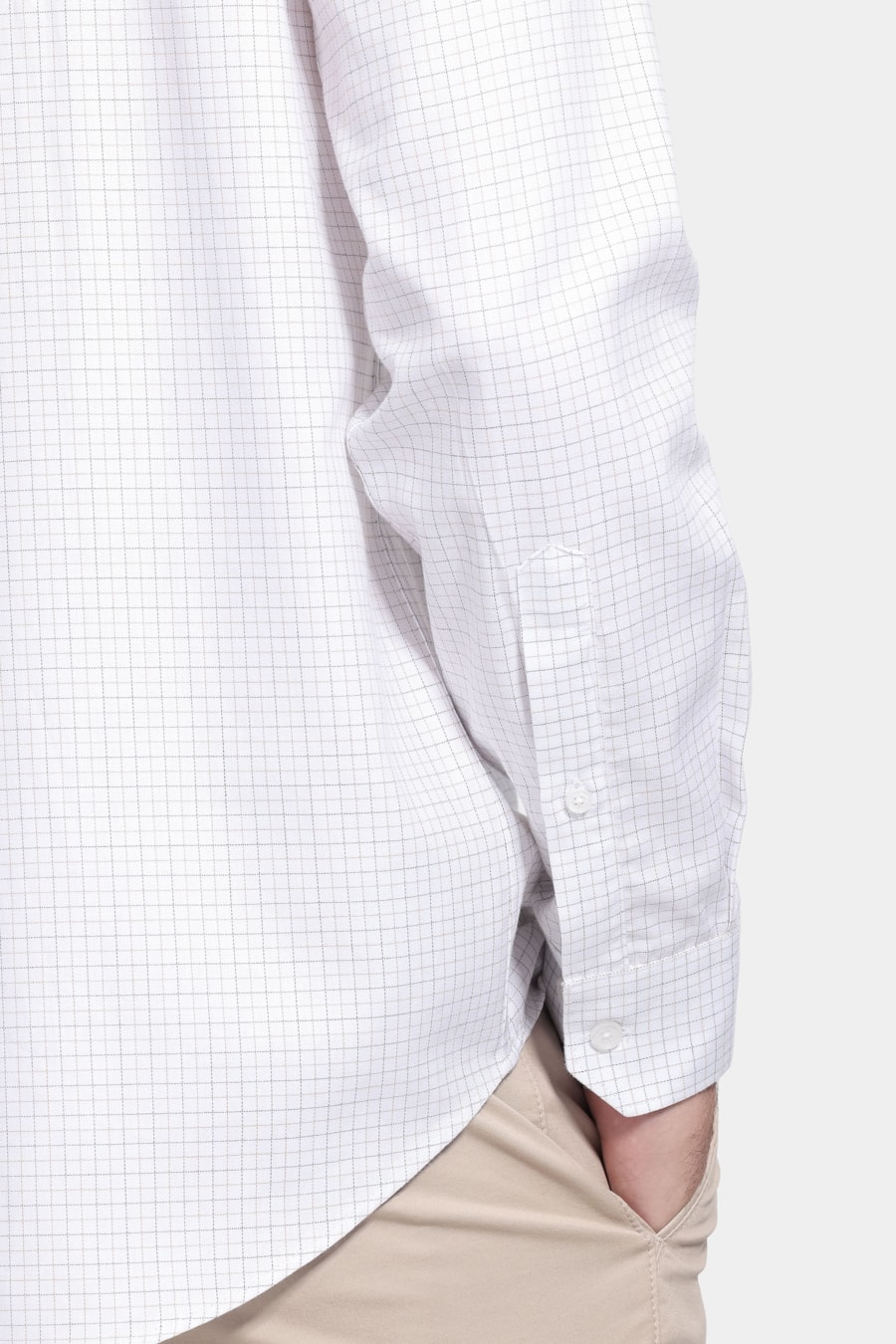 Camisa Manga Longa Regular Tricoline Xadrez Branco C/Areia — foto 3 de 6