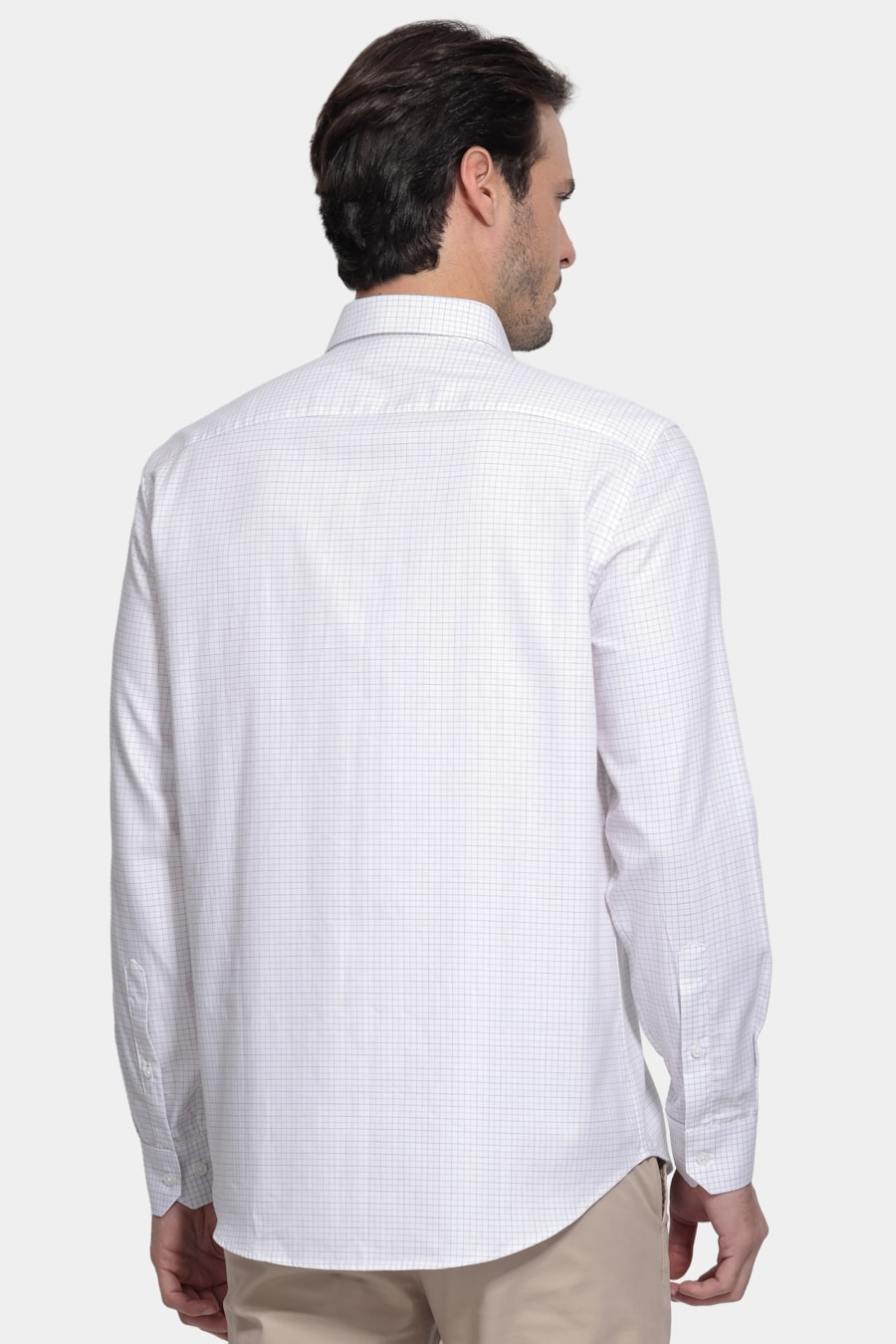 Camisa Manga Longa Regular Tricoline Xadrez Branco C/Areia — foto 4 de 6