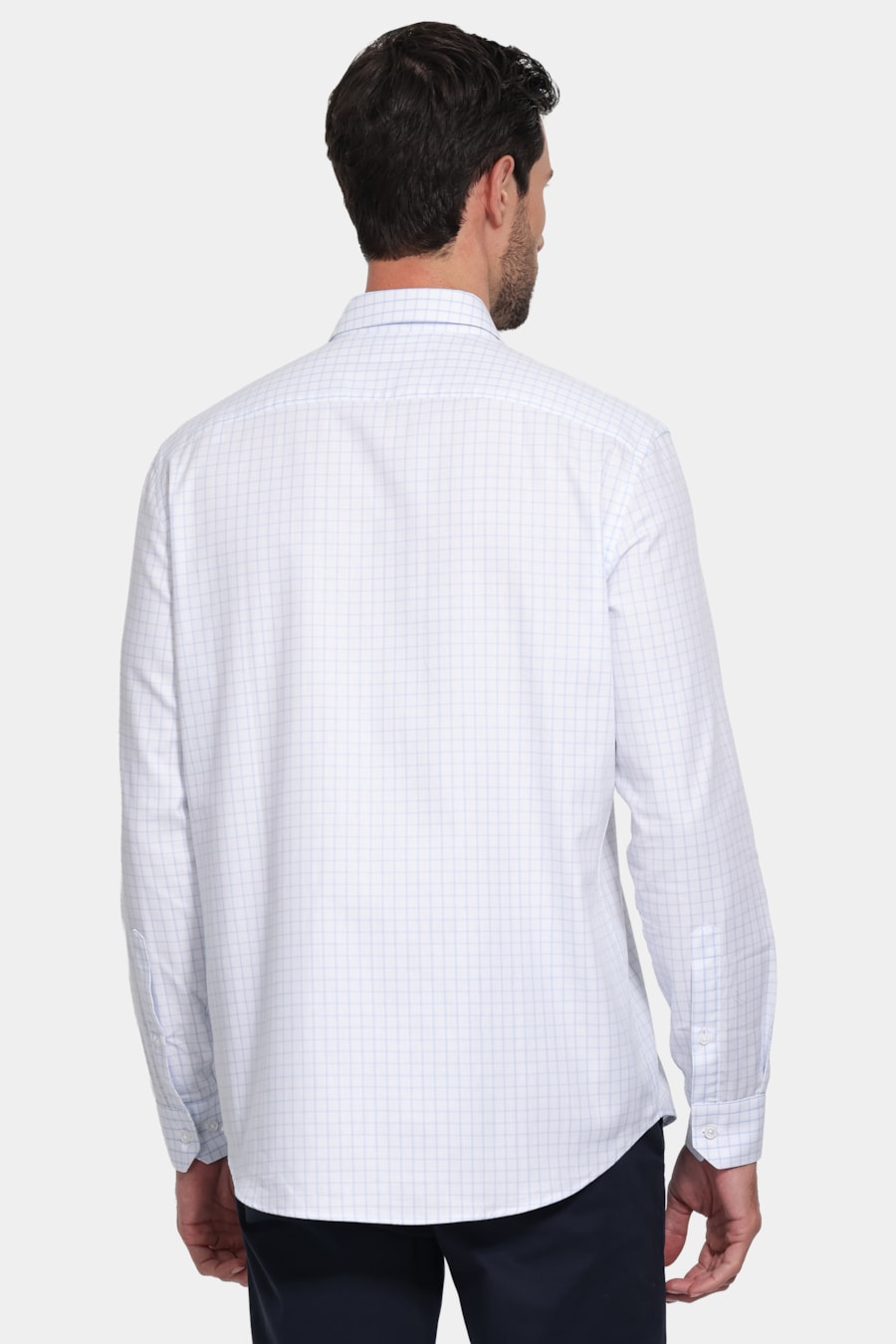 Camisa Manga Longa Regular Tricoline Xadrez Branco C/Azul Claro — foto 5 de 7