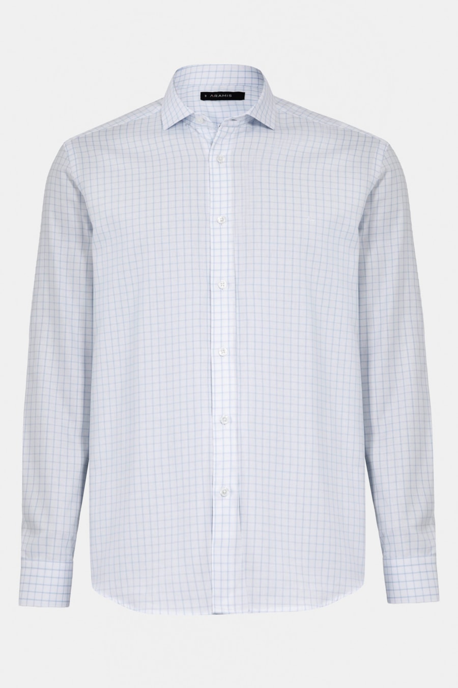Camisa Manga Longa Regular Tricoline Xadrez Branco C/Azul Claro — foto 6 de 7