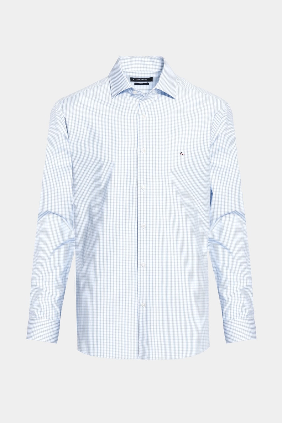 Camisa Manga Longa Regular Tricoline Xadrez Misto Branco C/Azul Claro — foto 6 de 6