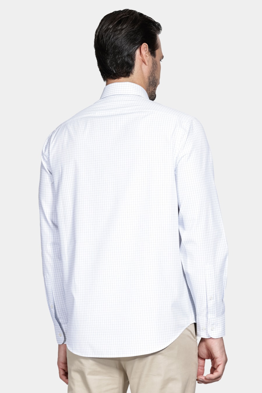 Camisa Manga Longa Regular Tricoline Xadrez Misto Branco C/Azul Claro — foto 4 de 6