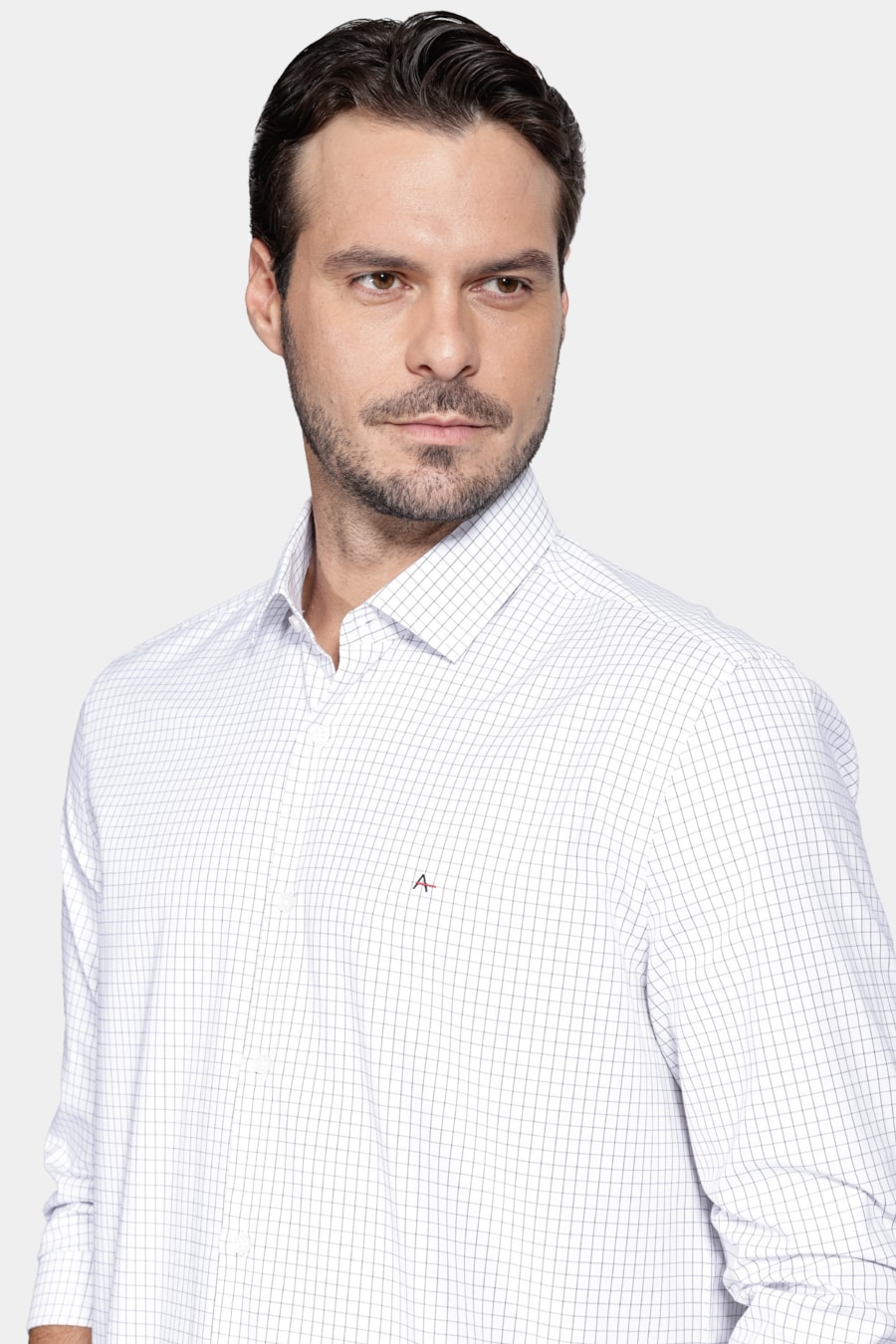 Camisa Manga Longa Regular Tricoline Xadrez Misto Branco C/ Preto — foto 3 de 6
