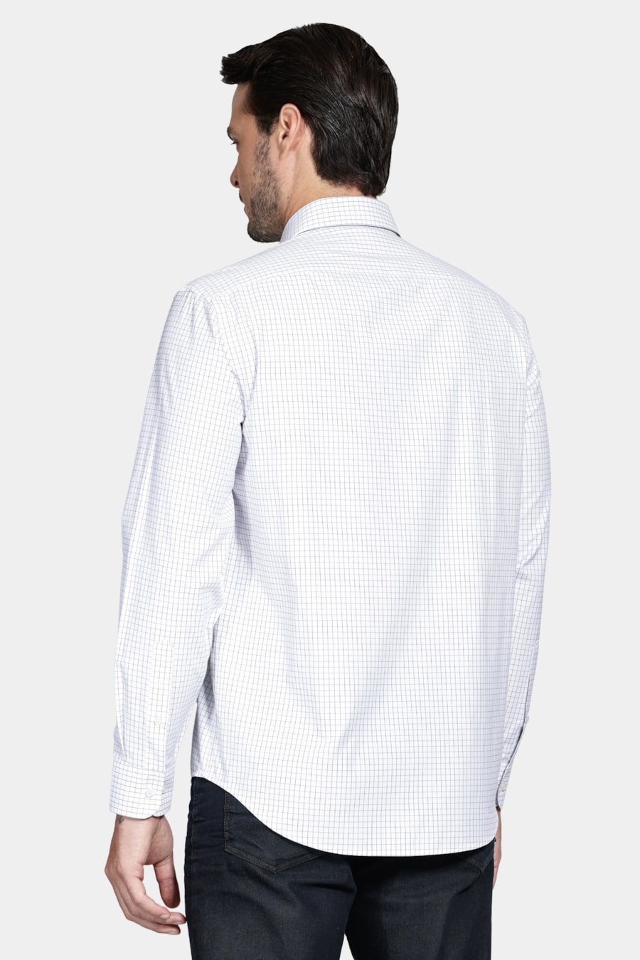 Camisa Manga Longa Regular Tricoline Xadrez Misto Branco C/ Preto — foto 4 de 6