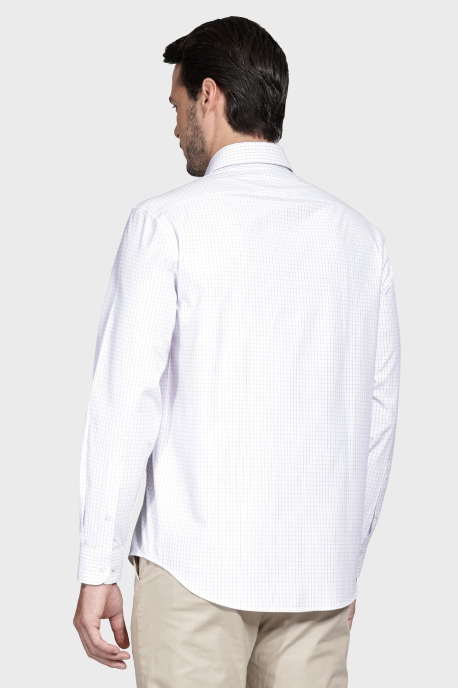 Camisa Manga Longa Regular Tricoline Xadrez Misto Branco C/Rosa — foto 4 de 7