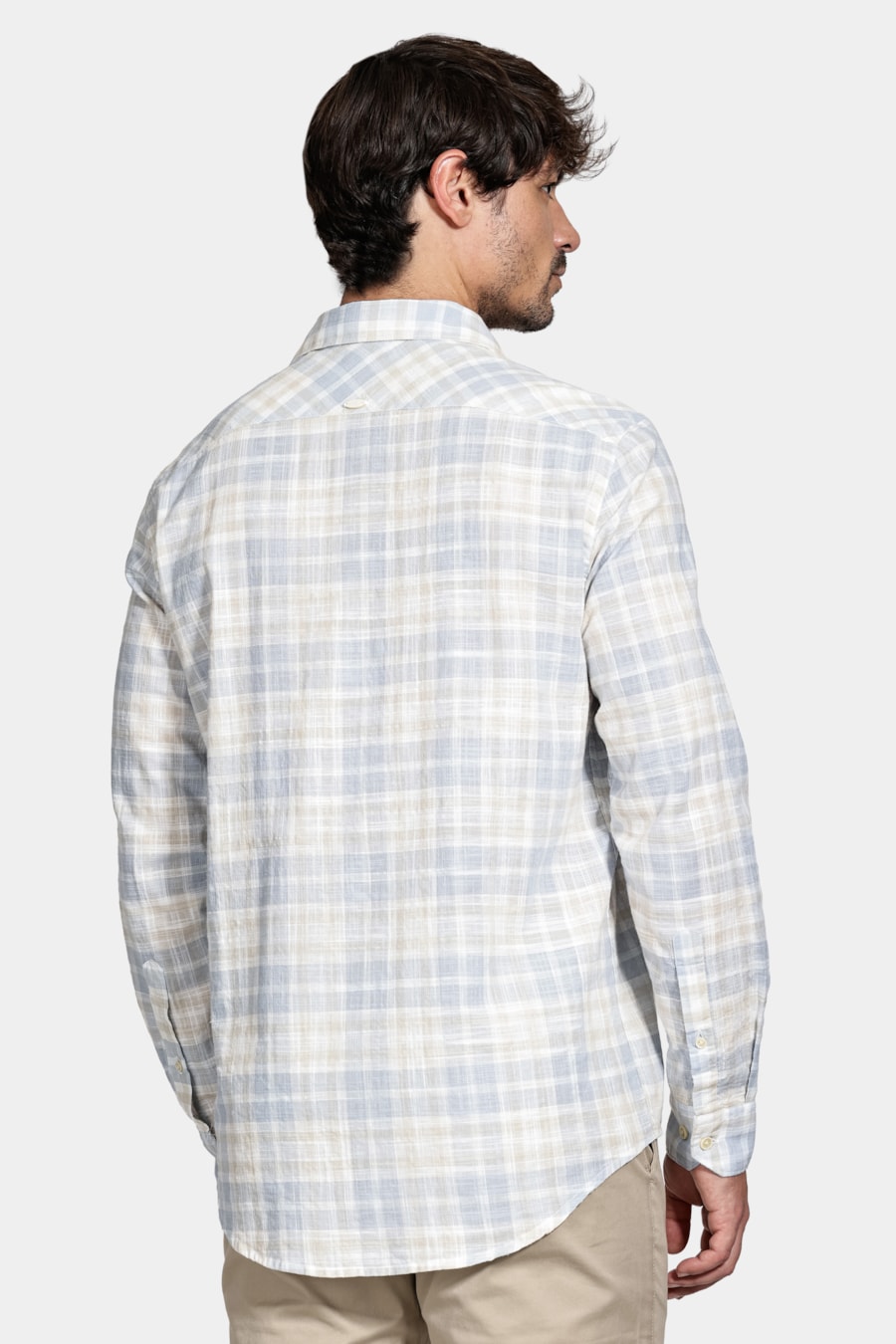 Camisa Manga Longa Regular Xadrez Branco C/Cinza — foto 4 de 6